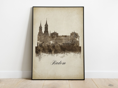 Plakat Skylines Radom w stylu Vintage- Pionowy, Styl akwarelowy