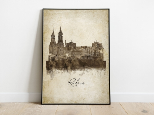 Plakat Skylines Radom w stylu Vintage- Pionowy, Styl akwarelowy