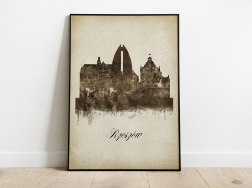 Plakat Skylines Rzeszów w stylu Vintage- Pionowy, Styl akwarelowy