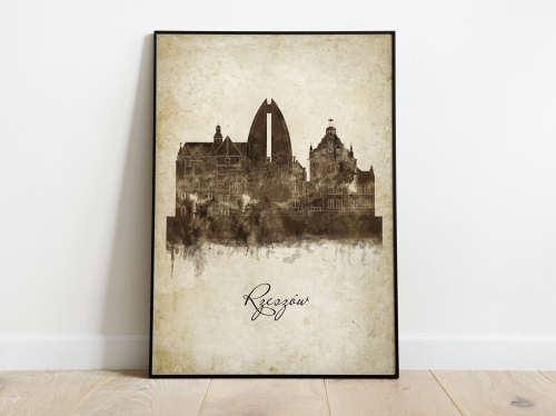 Plakat Skylines Rzeszów w stylu Vintage- Pionowy, Styl akwarelowy