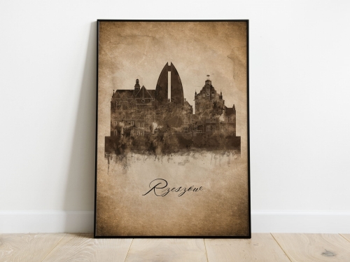 Plakat Skylines Rzeszów w stylu Vintage- Pionowy, Styl akwarelowy