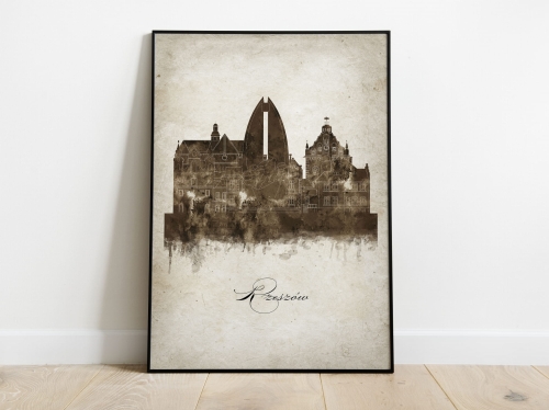 Plakat Skylines Rzeszów w stylu Vintage- Pionowy, Styl akwarelowy