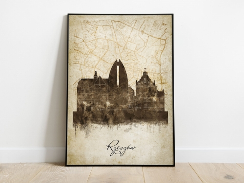 Plakat Skylines Rzeszów w stylu Vintage- Pionowy, Styl akwarelowy