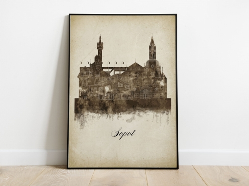 Plakat Skylines Sopot w stylu Vintage- Pionowy, Styl akwarelowy