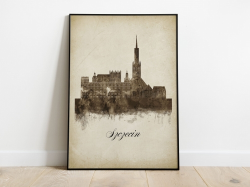 Plakat Skylines Szczecin w stylu Vintage- Pionowy, Styl akwarelowy