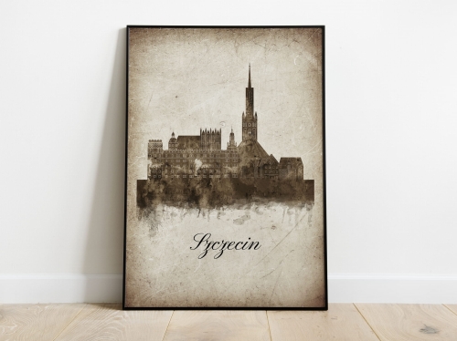 Plakat Skylines Szczecin w stylu Vintage- Pionowy, Styl akwarelowy