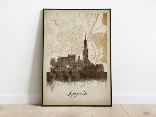 Plakat Skylines Szczecin w stylu Vintage- Pionowy, Styl akwarelowy