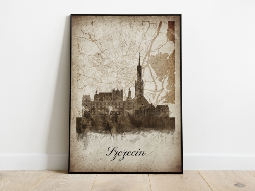 Plakat Skylines Szczecin w stylu Vintage- Pionowy, Styl akwarelowy