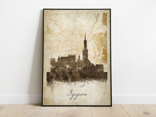 Plakat Skylines Szczecin w stylu Vintage- Pionowy, Styl akwarelowy