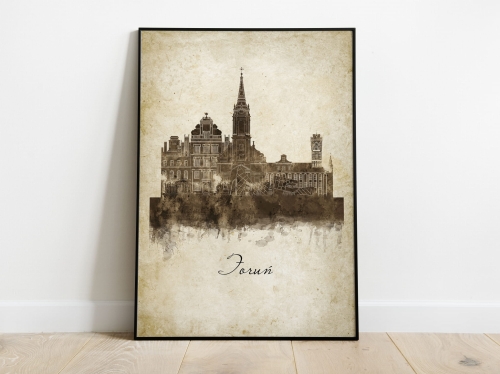 Plakat Skylines Toruń w stylu Vintage- Pionowy, Styl akwarelowy