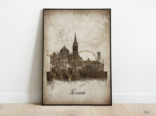 Plakat Skylines Toruń w stylu Vintage- Pionowy, Styl akwarelowy