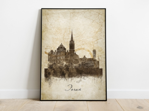 Plakat Skylines Toruń w stylu Vintage- Pionowy, Styl akwarelowy