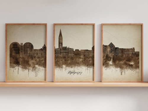 Tryptyk Skylines Bydgoszcz w stylu Vintage, Styl akwarelowy
