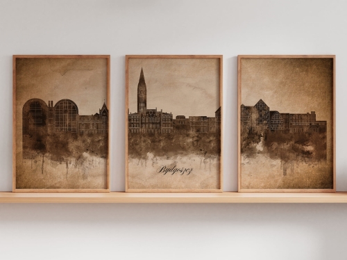 Tryptyk Skylines Bydgoszcz w stylu Vintage, Styl akwarelowy