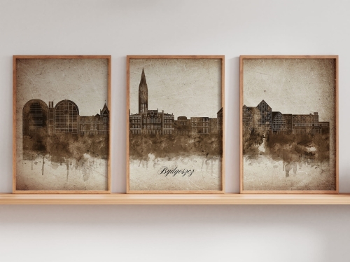 Tryptyk Skylines Bydgoszcz w stylu Vintage, Styl akwarelowy