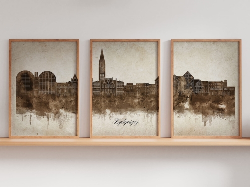 Tryptyk Skylines Bydgoszcz w stylu Vintage, Styl akwarelowy