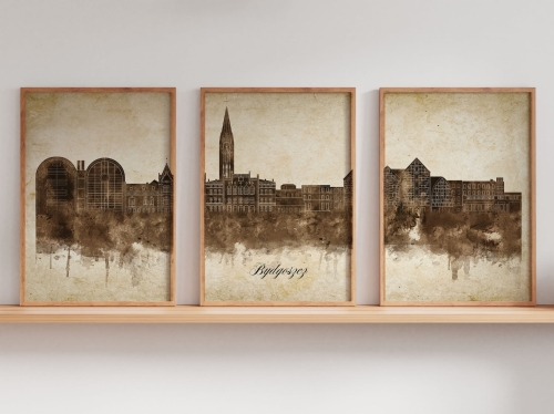 Tryptyk Skylines Bydgoszcz w stylu Vintage, Styl akwarelowy