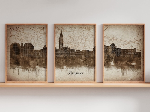 Tryptyk Skylines Bydgoszcz w stylu Vintage, Styl akwarelowy