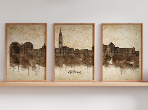 Tryptyk Skylines Bydgoszcz w stylu Vintage, Styl akwarelowy