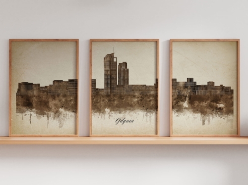 Tryptyk Skylines Gdynia w stylu Vintage, Styl akwarelowy