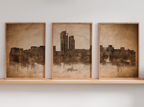 Tryptyk Skylines Gdynia w stylu Vintage, Styl akwarelowy