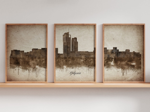 Tryptyk Skylines Gdynia w stylu Vintage, Styl akwarelowy
