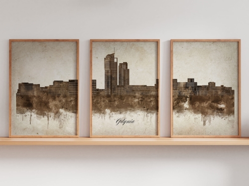 Tryptyk Skylines Gdynia w stylu Vintage, Styl akwarelowy