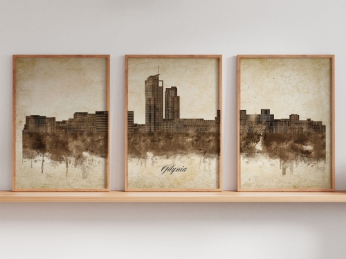 Tryptyk Skylines Gdynia w stylu Vintage, Styl akwarelowy