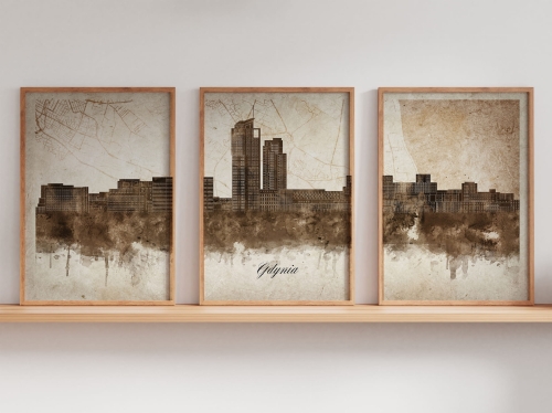 Tryptyk Skylines Gdynia w stylu Vintage, Styl akwarelowy