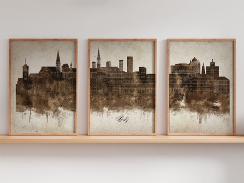 Tryptyk Skylines Łódź w stylu Vintage, Styl akwarelowy