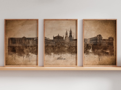 Tryptyk Skylines Radom w stylu Vintage, Styl akwarelowy