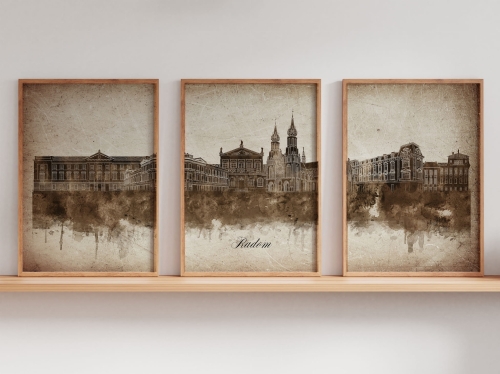 Tryptyk Skylines Radom w stylu Vintage, Styl akwarelowy