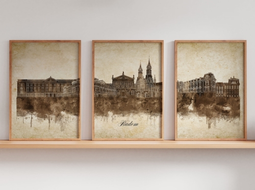 Tryptyk Skylines Radom w stylu Vintage, Styl akwarelowy