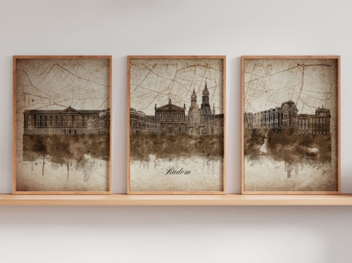 Tryptyk Skylines Radom w stylu Vintage, Styl akwarelowy