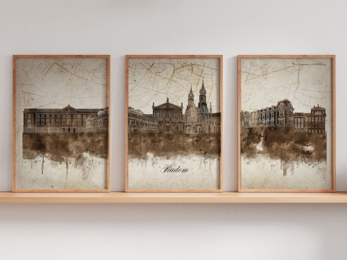 Tryptyk Skylines Radom w stylu Vintage, Styl akwarelowy