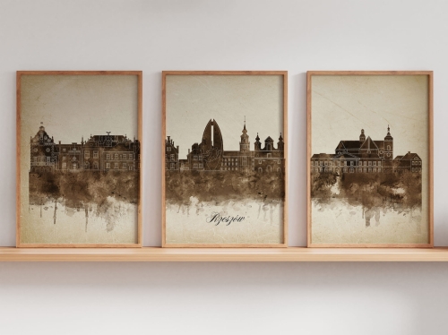 Tryptyk Skylines Rzeszów w stylu Vintage, Styl akwarelowy