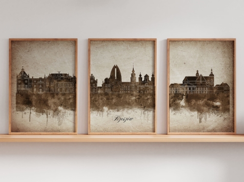 Tryptyk Skylines Rzeszów w stylu Vintage, Styl akwarelowy
