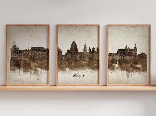 Tryptyk Skylines Rzeszów w stylu Vintage, Styl akwarelowy