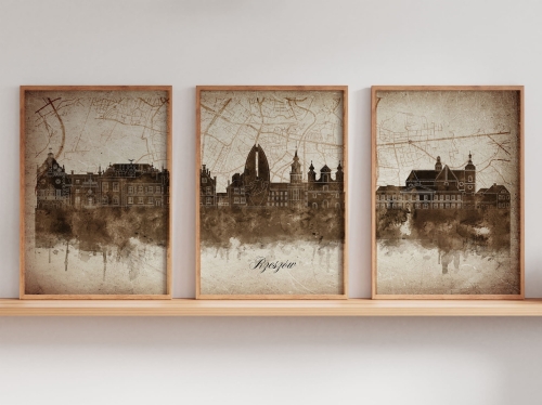 Tryptyk Skylines Rzeszów w stylu Vintage, Styl akwarelowy