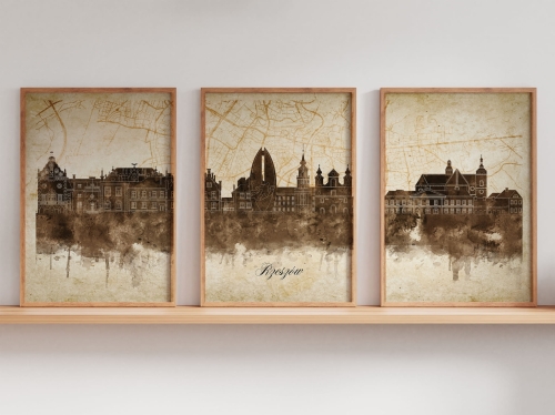 Tryptyk Skylines Rzeszów w stylu Vintage, Styl akwarelowy