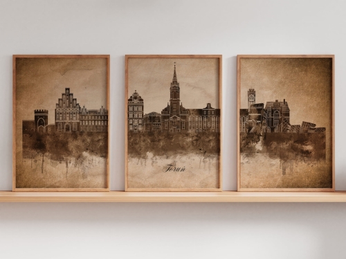 Tryptyk Skylines Toruń w stylu Vintage, Styl akwarelowy