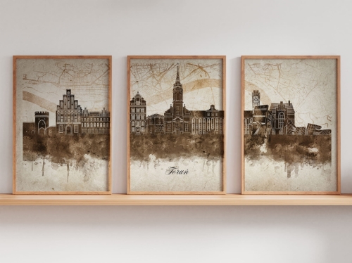 Tryptyk Skylines Toruń w stylu Vintage, Styl akwarelowy