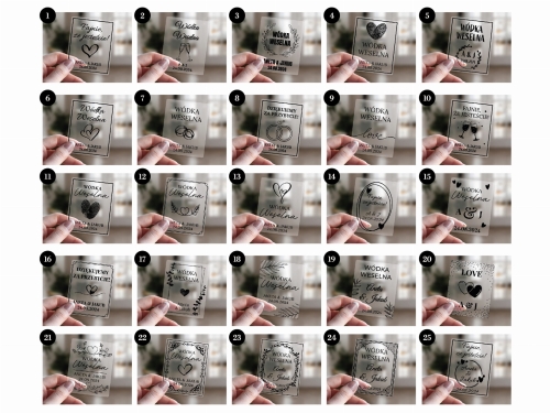 Naklejki na alkohol weselny, etykiety na wódkę weselną, na bimber. RÓŻNE WZORY