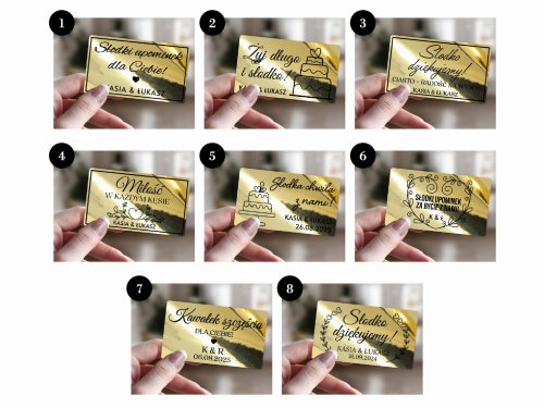 Złote Naklejki na pudełko z ciastem, etykiety na podziękowanie dla gości, RÓŻNE WZORY, Złota folia