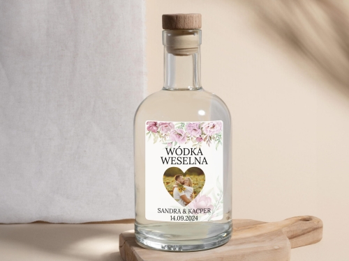 Naklejki na alkohol weselny ze Zdjęciem Pary Młodej,  Etykiety na wódkę weselną z Twoim Zdjęciem, Naklejki na bimber. RÓŻNE WZORY