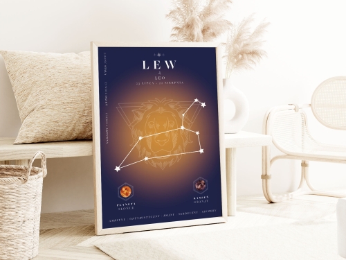 Plakat ze Znakiem Zodiaku- Lew,  Możliwość Personalizacji