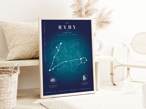 Plakat ze Znakiem Zodiaku- Ryby,  Możliwość Personalizacji
