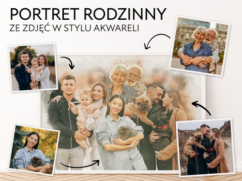 Personalizowany Portret Rodzinny ze zdjęć w stylu akwareli, prezent dla rodziców, prezent dla dziadków