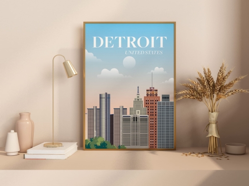 Plakat podróżniczy Detroit, USA, Stany Zjednoczone