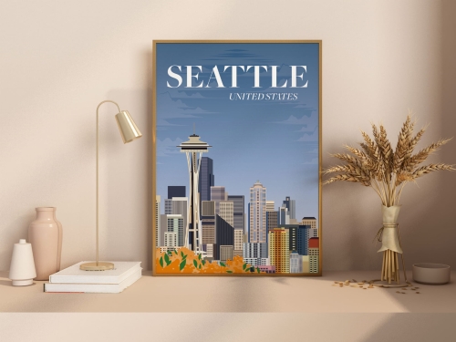 Plakat podróżniczy Seattle, USA, Stany Zjednoczone